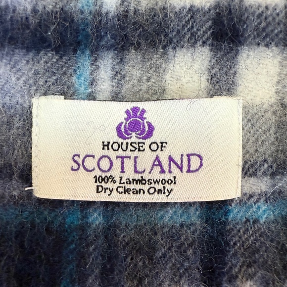 House of Scotland 100% Lambswool Tartan Scarf 🇬🇧 – Blue, Grey & Black Plaid - Picture 7 of 8